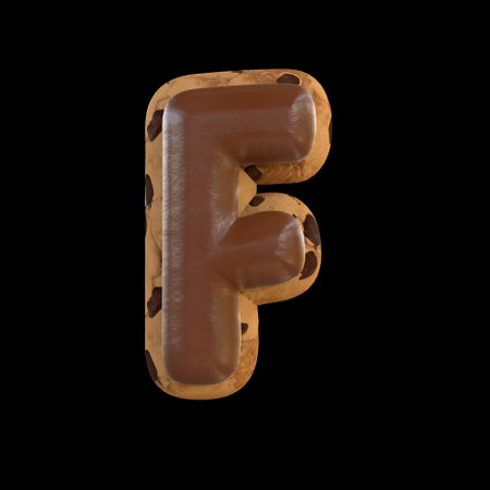 3d rendering of the F letter recreating a cookie with chocolate on topの写真素材