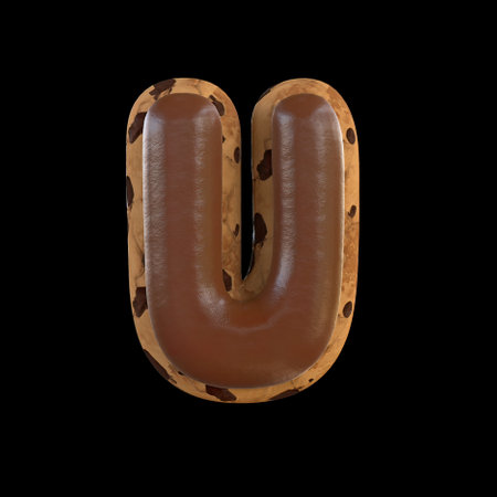 3d rendering of the U letter recreating a cookie with chocolate on topの写真素材