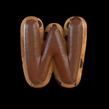 3d rendering of the W letter recreating a cookie with chocolate on topの写真素材