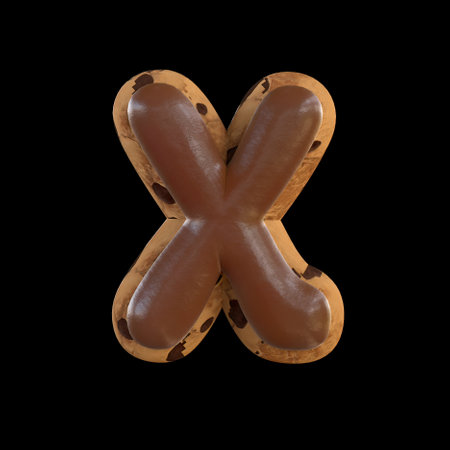 3d rendering of the X letter recreating a cookie with chocolate on topの写真素材