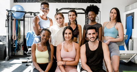 Group of multiethnic people in modern gymの写真素材
