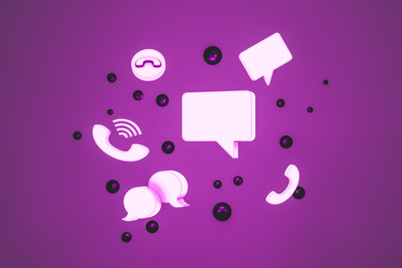 Set of conversation icons against purple backgroundの写真素材