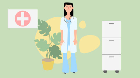 2D vector illustration of female doctor with stethoscopeのイラスト素材