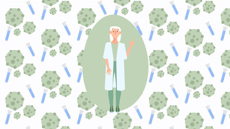 2D vector illustration of female doctor with finger upのイラスト素材