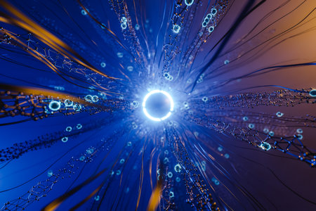 3d render virtual network with glowing center.の写真素材