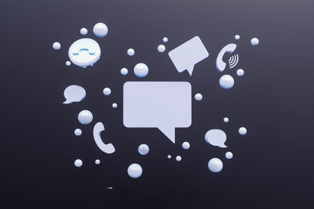 Set of conversation icons against purple background. 3d render