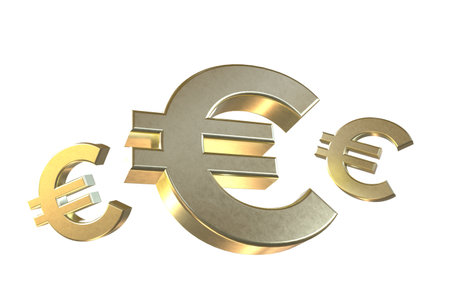 3D illustration. Three golden euro money symbols on a isolated background.の写真素材