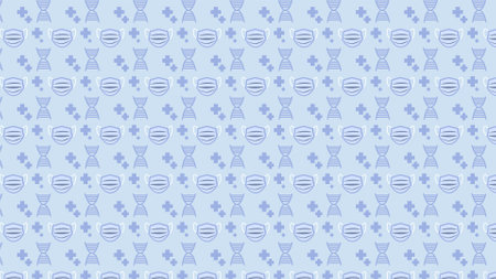 Seamless pattern of mask, heart and ADN sign. 2d illustrationのイラスト素材