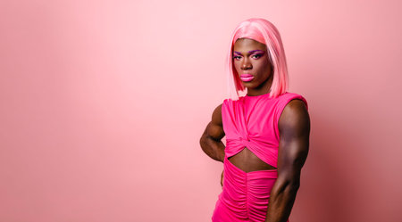Confident Young Transgender Womans Joyful Portrait on pink background