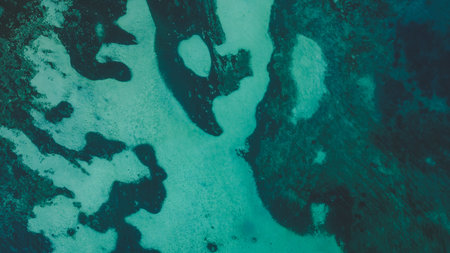Breathtaking aerial landscape of emerald sea in Mallorca, Spain. Top view