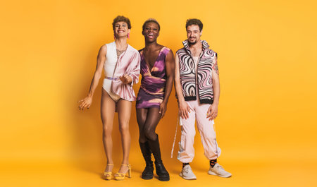 Happy multiethnic transgender men dancing and having fun