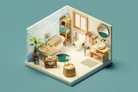 Interior of isometric view of bathroom with tub. 3d isometric renderの写真素材