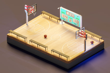 3D isometric render of basketball court with blackboardsの写真素材