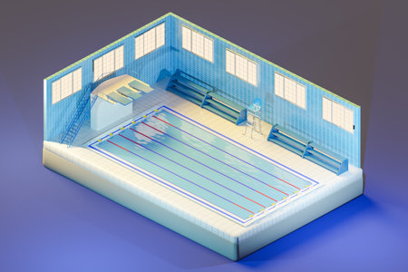 3D isometric render of indoor swimming poolの写真素材
