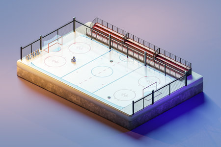3D isometric render of hockey rink with tribunesの写真素材