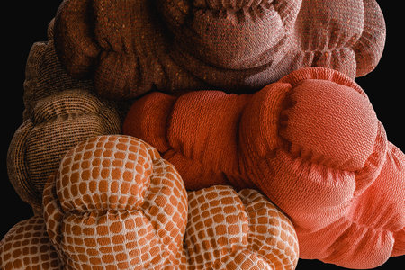 3d render of soft bodies with fabric textures close to each otherの写真素材