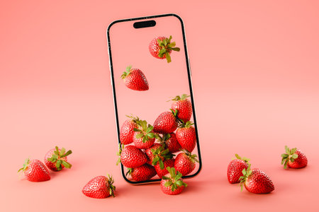 3d rendering of mockup smartphone with strawberries