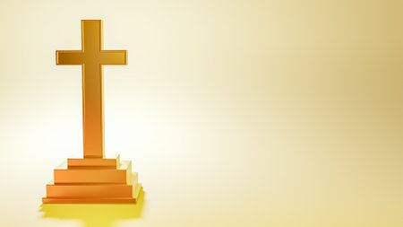 3D illustration of shining golden crossの写真素材