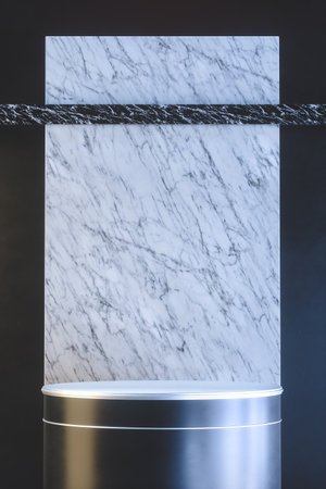 Marble stand with metals details for product presentation. 3d renderの写真素材