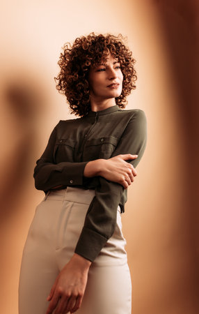 Adult woman smiling with stylish poseの写真素材