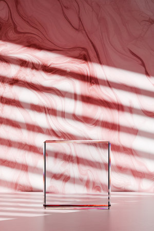 3D rendering of transparent podium for product presentation in roomの写真素材
