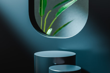 Design of stylish wall with opening and green leavesの写真素材