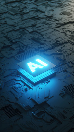 Circuit board and AI micro processor, Artificial intelligence. 3d renderの写真素材