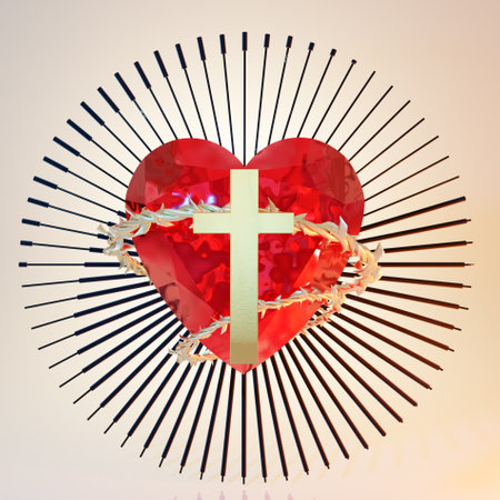 Heart with a christian cross in the middleの写真素材