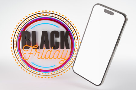 3d rendering of mockup smartphone with bright logo in studioの写真素材