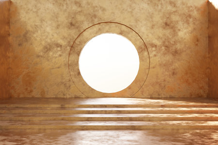 Creative design of golden wall with steps. 3d renderの写真素材