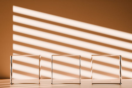 3D rendering of transparent podium for product presentation in roomの写真素材