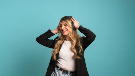 Cheerful transgender businesswoman dancing while listening to music