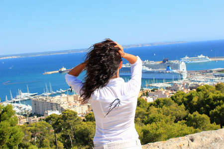 Fashion girl on the sea  の写真素材