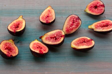 pieces of fig on a table, ideal to recommend for some diets or mealsの写真素材