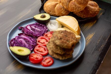Purple cabbage with meat and breadの写真素材