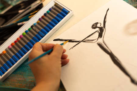 acrylic paints, chalk, colors, work blog, drawing on the days at home alone or with children, artistic activity.のeditorial素材