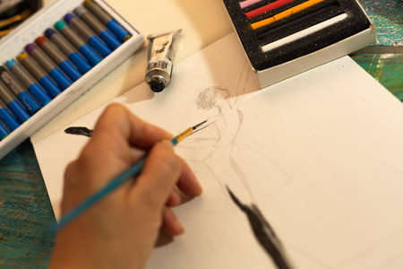 acrylic paints, chalk, colors, work blog, drawing on the days at home alone or with children, artistic activity.のeditorial素材