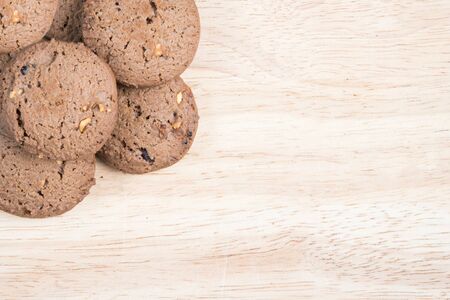 some cookies arrange on the wood blockの写真素材