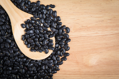 black bean in a scoop on the black bean background with empty space for text.の写真素材