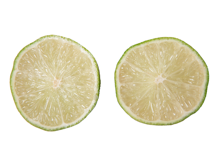 two split  lime on a white backgroundの写真素材