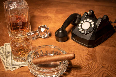 Bourbon and a Cigar after Working No Callsの写真素材