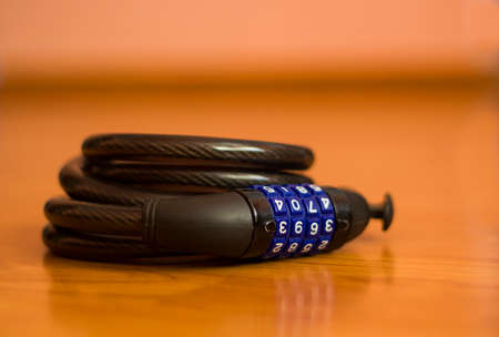 Black long combination long lock for bicycleの写真素材