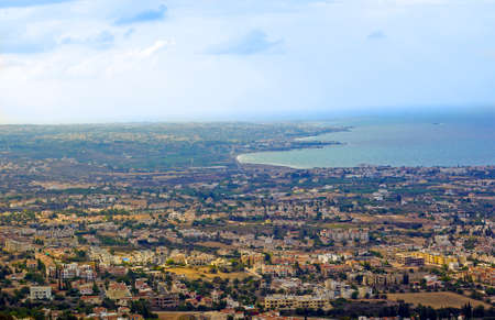 Cyprus with bird's-eye view. Panoramic aerial view of Cyprus. Cyprus in septemberの写真素材