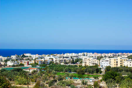 Landscape of town Paphos and seaの写真素材