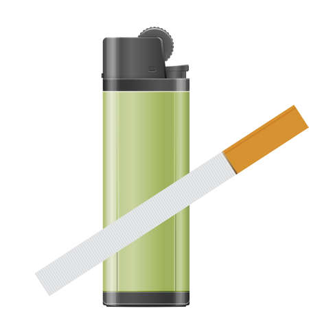 Green Lighter and Cigarette on white background.のイラスト素材