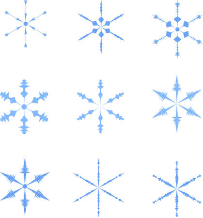 Set of different blue snowflakes on white background vector.のイラスト素材
