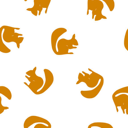 Seamless pattern stylization orange silhouette of squirrel on white background, vector, eps 10のイラスト素材