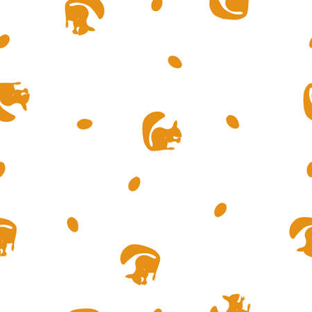 Seamless pattern yellow silhouette of squirrel with nuts on white background, vector, eps 10のイラスト素材