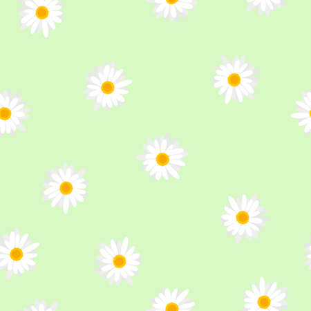 Seamless floral pattern white flowers Daisy on green background, vector, eps 10のイラスト素材