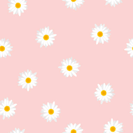 Seamless floral pattern white flowers Daisy on pink background, vector, eps 10のイラスト素材